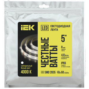 Лента LED 5м LSR-2835NW60-4,8-IP65-12В LSR1-0-060-65-3-05