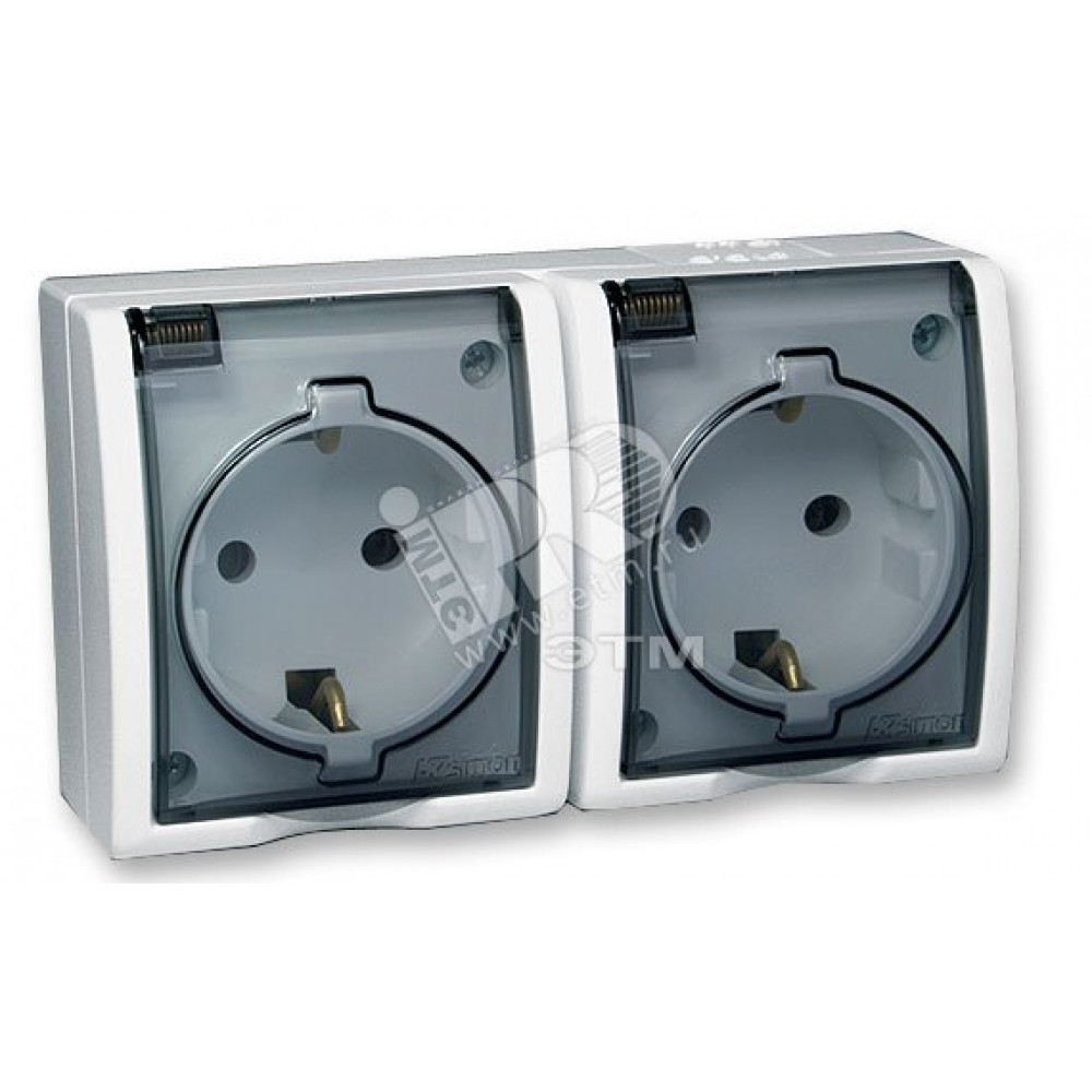 Изображение товара Розетка односторонняя 2М ОП 16А IP54 с заземлением и крышкой белая