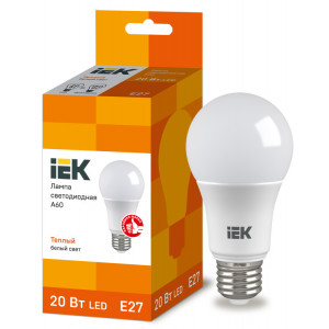 Лампа LED A60 шар 20Вт 230В 3000К E27 IEK (кр.10шт) [LLE-A60-20-230-30-E27]