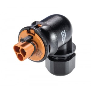 Разъем RST20I2F S23YR1 VL BR01, Вилочный разъем на кабель диам. 6-10 мм, угловой 90 гр., IP68(69k), 2 полюса, пружинная фиксация провода, номинальные характеристики: ~50V/-120V, 20A, цвет контактной вставки: коричневый, цвет корпуса: черный, серия RST Classic