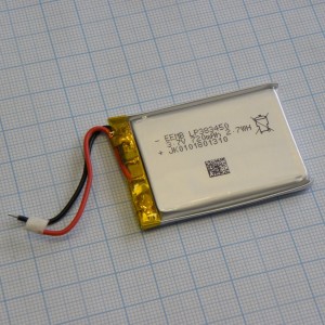 LP383450-PCM-LD, Li, Pol аккумулятор типоразмера призма, 3.7В 0.72Ач, провода с приваренными выводами + схема защиты, -20...60 °C