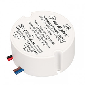 Блок питания ARJ-SP-42500-PFC-TRIAC-R (21W, 30-42V, 500mA) 040964, Диммируемый источник тока по стандарту TRIAC с гальванической развязкой для светильников и мощных светодиодов. Входное напряжение 220-240 VAC. Выходные параметры: 30-42 В, 500 mА, 21 Вт. Встроенный PFC >0,92. Негерметичный пластиковый корпус IP 44.