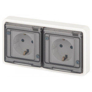 Розетка Эксперт 11-2523-01 2х2P+E гориз. IP55 16А-250В СУ бел. Эра Б0063276