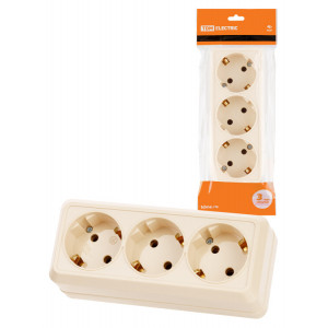 Розетка 3-х местная горизонтальная 2П+3 открытой установки IP20 16A сл. кость "Ладога" SQ1801-0226