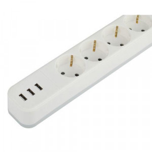 Удлинитель с сетевым фильтром 4х1.5м с заземл. 10А USF-4es-1.5m-3xUSBA-W +3xUSBA 3.1A с выкл. с базов. защитой Б0059567