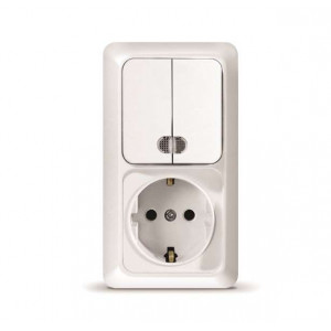 Блок ОП Олимп 2-кл. вык. с подсветкой + роз. с заземл. верт. бел. О0041