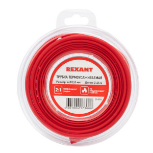 Трубка термоусадочная ТУТ нг 4,0/2,0 красная, ролик 2,44м, термоусаживаемая трубка в удобной компактной упаковке, не поддерживает горение