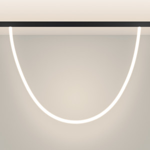 Светильник MAG-ORIENT-TUBE-ELASTIC-R25-L2500-35W Warm3000 (BK, 360 deg, 48V) 044329, Светильник гибкий для магнитных треков серии ORIENT. Мощность 35 Вт, св. поток 2120 лм, 60 лм/Вт, теплый 3000 K, CRI>90, угол 360°, напряжение питания 48 В. Матовый белый фигурный корпус из силикона с черными креплениями. Размер: диаметр 25 мм, длина 2500