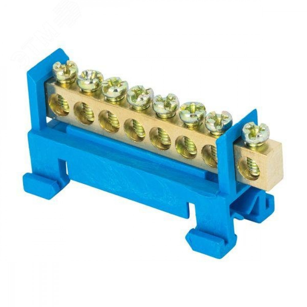 Изображение товара Шина нулевая PROxima 6x9мм 8 отверстий латунь синий изолятор для DIN-рейки