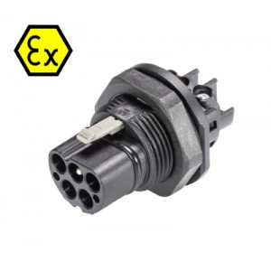 Разъём Male RST20I5SXS1 M.. взрывозащита, Взрывозащищенный вилочный разъем в панель, М25, IP68(69k), 5 полюсов, винтовая фиксация провода, номинальные характеристики: 250/400V, 20A, цвет: черный, серия RST Ex