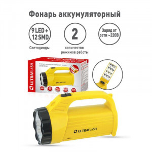 Фонарь аккумуляторный LED3819CSM 9LED + 12SMD 2 режима аккум. SLA 220В желт. 12102/ 12860