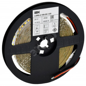 Лента светодиодная 5м SMD2835 168LED/м 14Вт/м IP20 ширина 10мм 24В холодный белый IEK LSR6-2-168-20-1-05