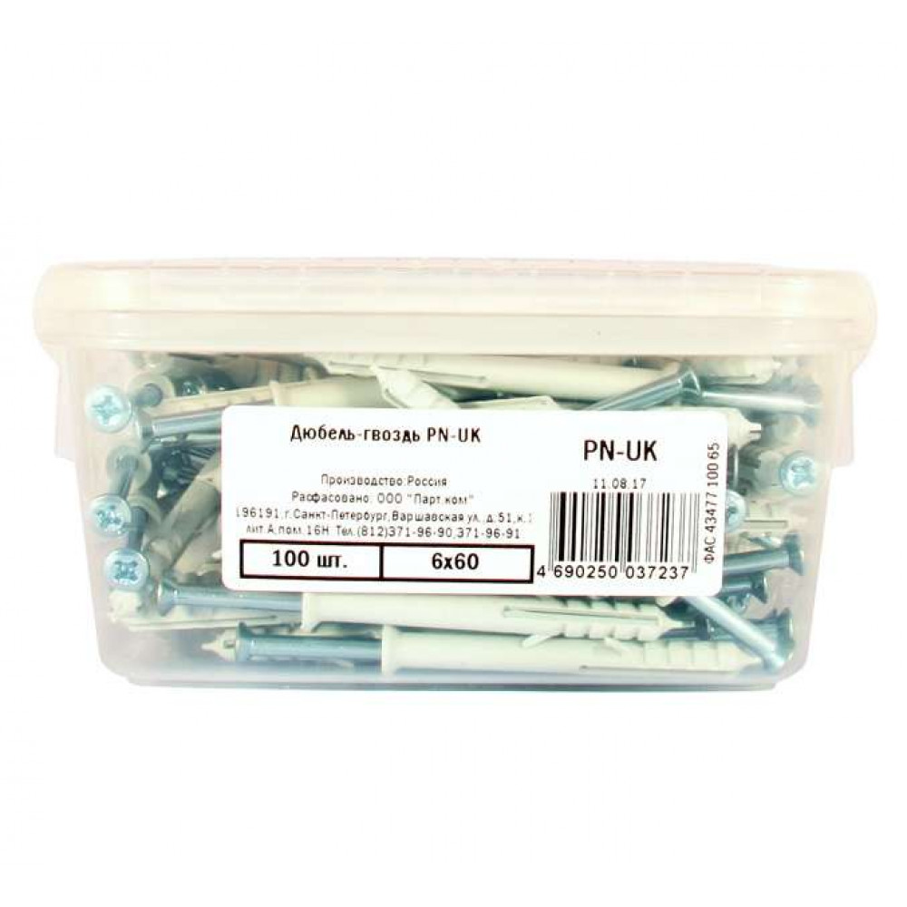 Изображение товара Дюбель-гвоздь PN-UK 6х60 с потайной манжетой, 100 штук, Партнер