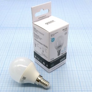 Лампа LED Gauss 6W хол шар (89), E14,4100k,450Lm,G45,82*45,пластик/алюминий
