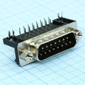 DS1037-15MNAKT74-0CC, Вилка 15 pin угловая 7,2мм на плату, шаг 2.77мм