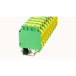 PC35-PE-01P-1Y-00Z(H), Заземляющая клемма, тип фиксации провода: винтовой, номинальное сечение: 35 мм кв., ширина: 15,2 мм, цвет: желто-зеленый, зажимная клетка - латунь, тип монтажа: DIN35