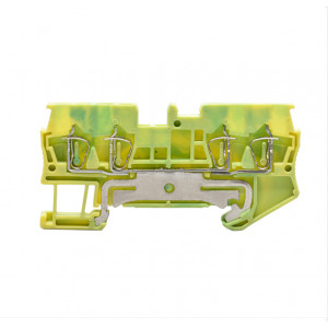 Заземляющая клемма JUT3-2.5/2-2PE, Заземляющая клемма, 4 точки подключения, тип фиксации провода: пружинный, номинальное сечение: 2,5 мм кв., 800V, ширина: 5,2 мм, цвет: желто-зеленый, тип монтажа: DIN35