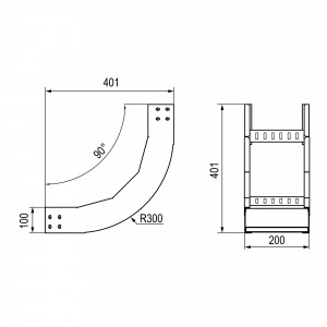 Угол вертикальный внутренний 90 градусов 100х200 R300 в комплекте крепежные элементы соединительные пластины LH1320K