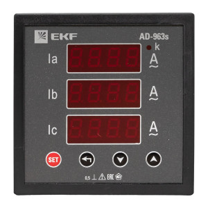 Амперметр AD-963s цифровой на панель 96x96 (квадратный вырез) трехфазный в коротком корпусе EKF PROxima AD-963s