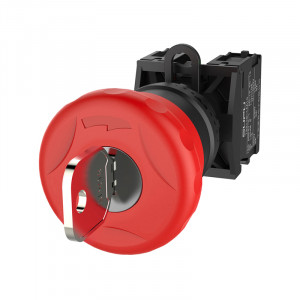 Кнопка аварийного останова (красная) TS2010-0KL10, Кнопка аварийного останова, грибовидная, с ключом, с блокировкой, без подсветки, пластиковое переднее кольцо, без контактной группы, диаметр головки кнопки 40 мм, диаметр посадочного отверстия: 22 мм, цвет: красный