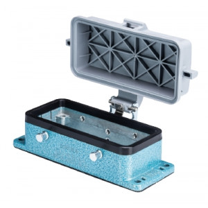 Открытое основание разъема EX 70.325.1628.9, Основание разъема на панель, открытое, типоразмер 16B, взрывозащита, с уплотнителем, без защелок (упоры для двух защелок), с пластиковой защитной крышкой, материал корпуса: цинковый сплав