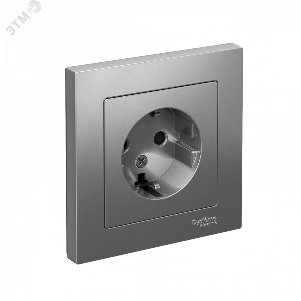 Изображение товара Розетка AtlasDesign 16А IP20 с заземлением и шторками сталь