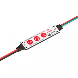 Контроллер SMART-MINI-MIX (12-24V, 2x2A) 031605, Миниатюрный контроллер для мультибелой (MIX) светодиодной ленты (ШИМ). Питание/рабочее напряжение 12-24VDC, максимальный ток 2A на канал, 2 канала, максимальная мощность 48-96W. Габариты 60x12.5x5 мм. Управление кнопками на корпусе диммера.