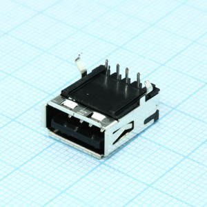 676430910, Разъем USB тип А розетка,4 контакта, угловой монтаж в отверстие 4 провода 1 порт лоток
