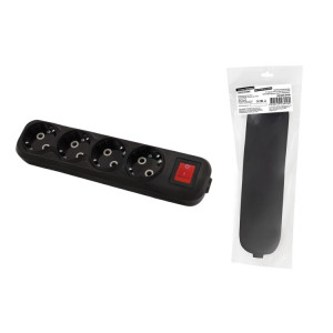 Колодка розеточная 4 гнезда 2П+3 c выключателем 16А 250В черная серии " Народная" SQ1806-0430