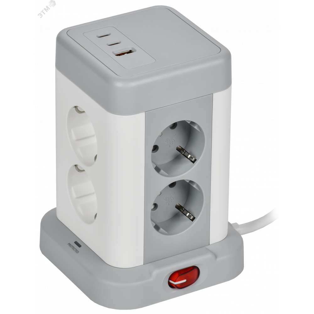 Изображение товара Удлинитель DOMINIC У08K 8 розеток 2P+PE 1.5м USB A+C 20Вт серый IEK