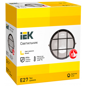 Светильник НПП 1302 60Вт E27 IP54 бел. круг с решеткой LNPP0-1302-1-060-K01