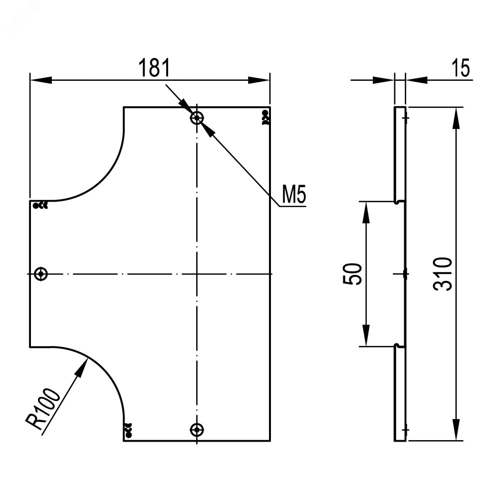 Изображение товара Крышка на ответвитель DPT Т-образный горизонтальный осн.50 с метизами и пластинами