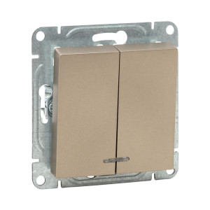 Механизм выключателя, двухклавишный, с подсветкой, шампань Эпика EKF UP1-SWC-24