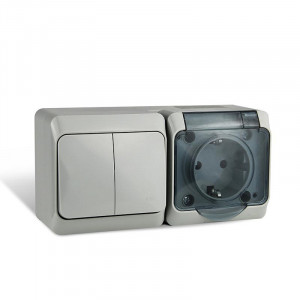 Блок ОП Nix (розетка 16А 250В с заземл. + 2-кл. выкл. 10А) IP54 сер. TKE-NX-V2RZ-C06T-IP54