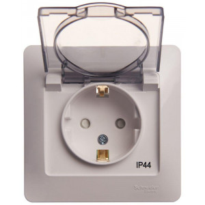 Розетка 1-м СП Glossa 16А IP44 с заземл. защ. шторки с крышкой в сборе бел. SE GSL000148