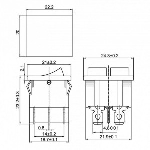 RWB-305 зеленый, Выключатель клавишный двойной с подсветкой ON-OFF (6c) 6А 250В