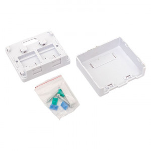 Корпус настенной розетки TERACOM PRO на 2 модуля Keystone со шторками и маркерами белый [TRP-EBOX-2KSTN-WH]