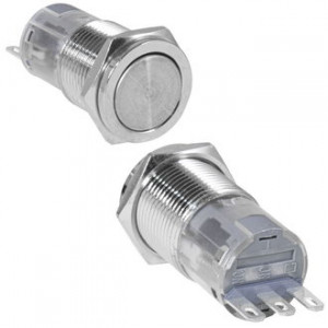 LAS2GQPF-11/N ON-(ON), Кнопка антивандальная металлическая без фиксации, 3А 250В, резьба М16