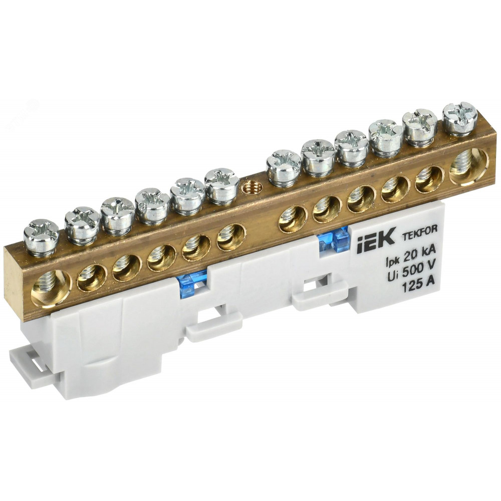 Изображение товара Шина TEKFOR N ноль неизолированная 12 контактов на DIN-рейке