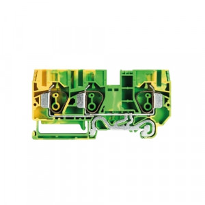 Заземляющая клемма WKFN 10 D1/2/SL/35, Заземляющая клемма, 3 точки подключения, тип фиксации провода: пружинный, номинальное сечение: 10 мм кв., 57A, 800V, ширина: 10 мм, цвет: желто-зеленый, тип монтажа: DIN35