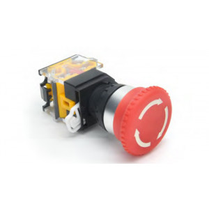 DT22M-EP11/RD, Кнопка аварийного останова в сборе, поворотная, 24 - 380 VAC / DC, 0,6 - 10 A, без подсветки, грибок, 1NO1NC, цвет: красный, диаметр отверстия: 22 мм, металлическая обойма кнопки