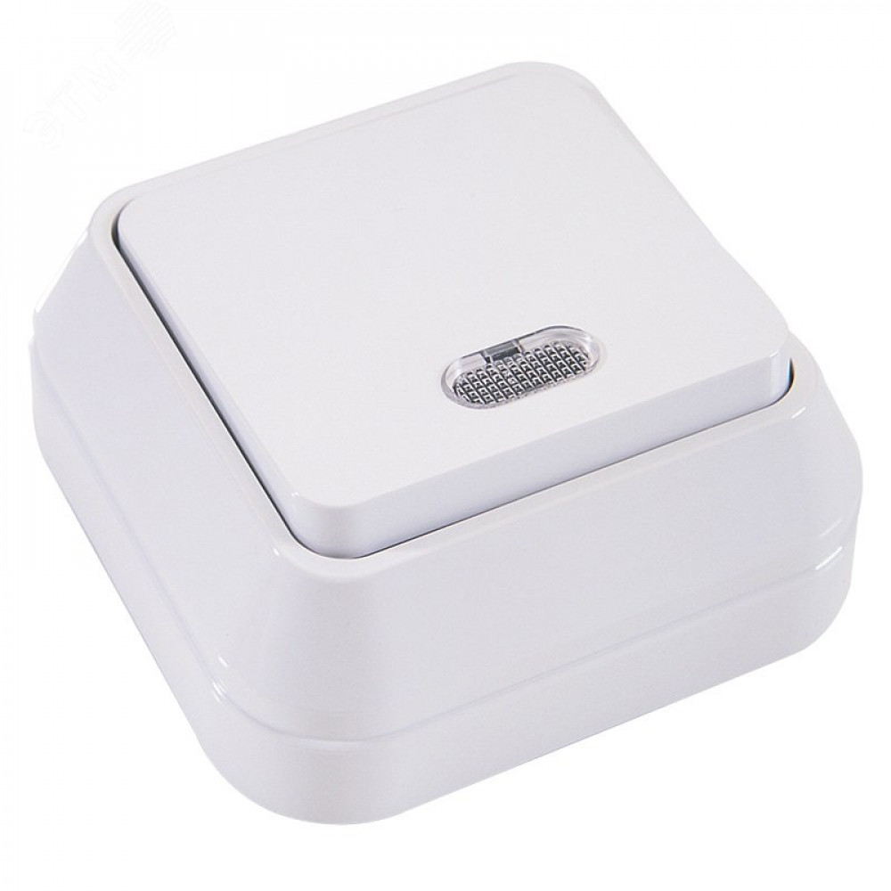 Изображение товара Выключатель 1-кл. ОП 10А IP20 белый с подсветкой Makel 45121