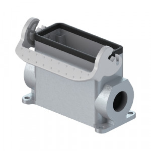 Закрытое основание разъема BAS GUT GO 16HM32 A1, Основание разъема на панель, закрытое, типоразмер 16B, высокое исполнение, с уплотнителем, 1 отверстие с резьбой для кабельных вводов M32x1,5, с левым расположением, с одной защелкой, без защитной крышки, материал корпуса: алюминиевый сплав