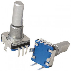 EC11E 30/15 20MM PUSHPIN, Энкодер EC11 30 щелчков, 15 импульсов, металлический вал с лыской 20мм, с кнопкой, горизонтальные выводы