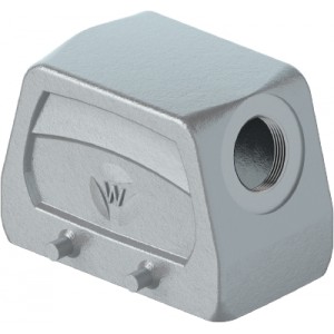 Крышка разъема 72.350.1028.1, Крышка разъема на кабель, типоразмер 10B, без уплотнителя, 1 отверстие с резьбой для кабельных вводов PG16, с боковым расположением, без защелок (упоры для двух защелок), материал корпуса: алюминиевый сплав