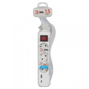 Удлинитель 3х1.5м с заземл. 10А +1xUSBA+1xUSBC с выкл. UB-3es-1.5m-USB Б0052897