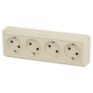 Розетка Quadro 2-207-02 без заземления четырехместная 4х2P, 16А-250В, IP20, ОУ, слоновая кость Б0053831