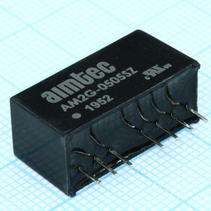 AM2G-0505SZ, DC/DC, 2Вт, вход 4.5…9В, выход 5В/0.4А, изоляция 1000В DC, КПД 70%, максимальная емкостная нагрузка не более 3300мкФ, вход On/Off, SIP8, 21.85x9.2x11.1мм, -40…85°C, пластик