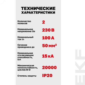 Автоматический выключатель 2P 100А (D) 15кА ВА 47-125 PROxima mcb47125-2-100D
