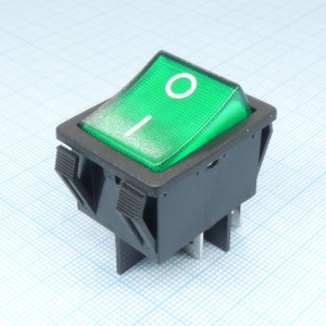 R59-5BGNBT2-G, Выключатель клавишный с подсветкой 16А 250В ON-OFF 4 Pin -зеленый-